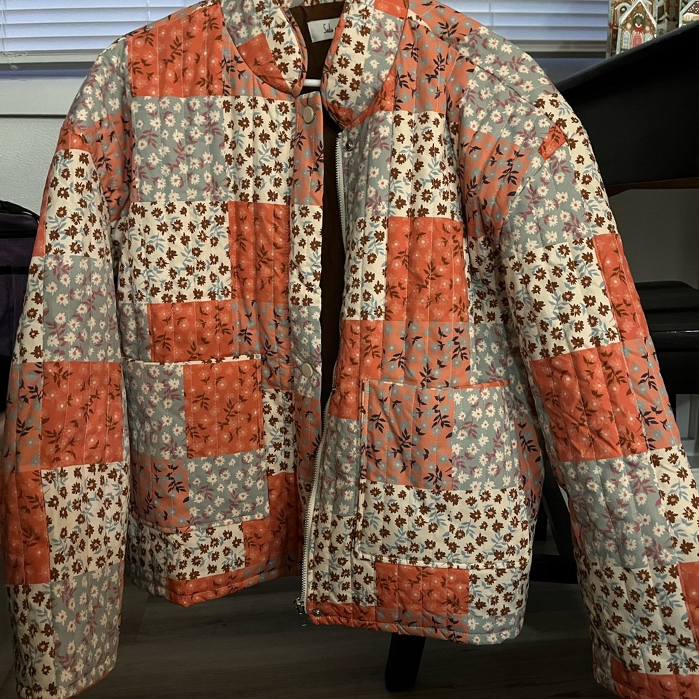 Lulu's Patchwork Floral Jacket - Orange and Cream - image 1